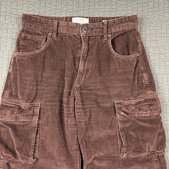 Cotton On Pants Women 4 Brown Corduroy Cargo Wide Leg Boho Hippie Loose Festival - Picture 2 of 12